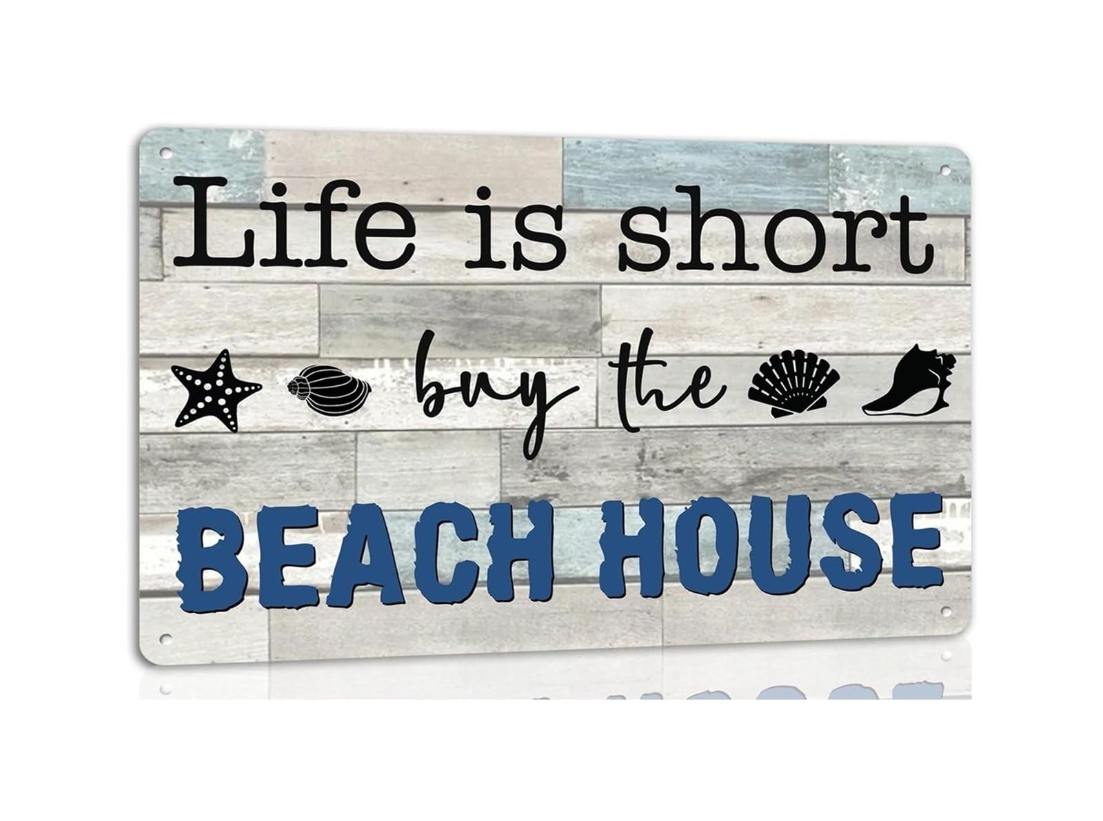 HDKYSWBUEJ Funny Beach House Sign Life Is Short Buy the Beach House Vintage Metal Tin Sign Retro Coastal Decor for Porch Deck Cabin Lake House 8 X 12 inch
