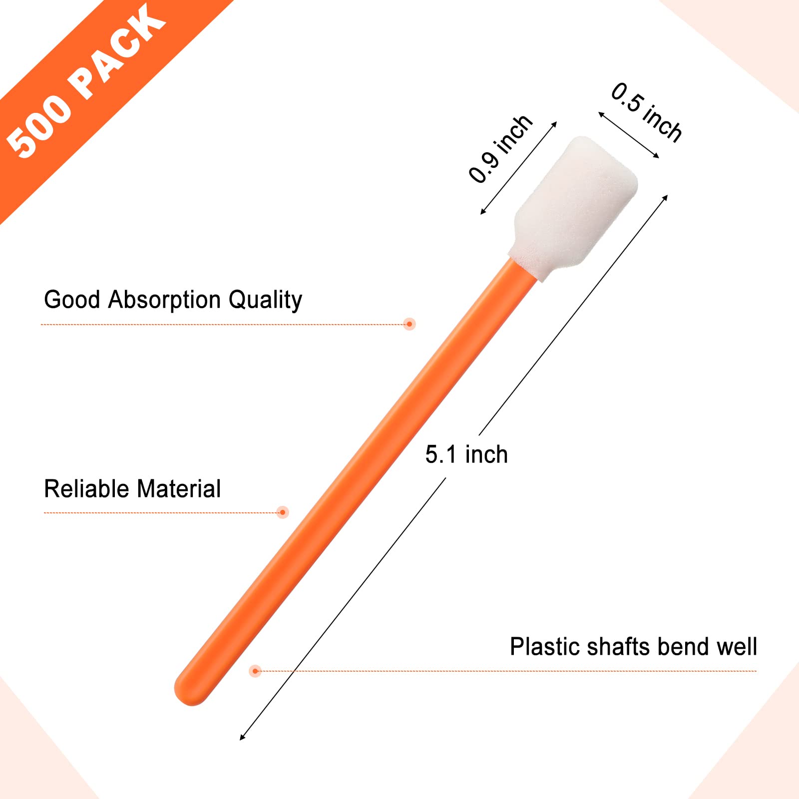 500 Stück Schaumstoff-Reinigungstupfer 13 cm, Schaumstoffspitzen, Schwammstäbchen für Drucker, Elektronik, Kamera, optische Linse, Nähmaschine (orange)