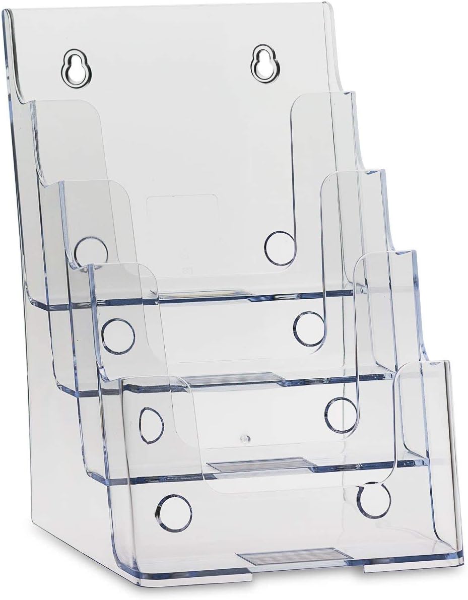 Dazzling Displays Clear Acrylic 4-Tier Brochure Holder for 6"W x 9"H - Half-Page Material (4-Pack)