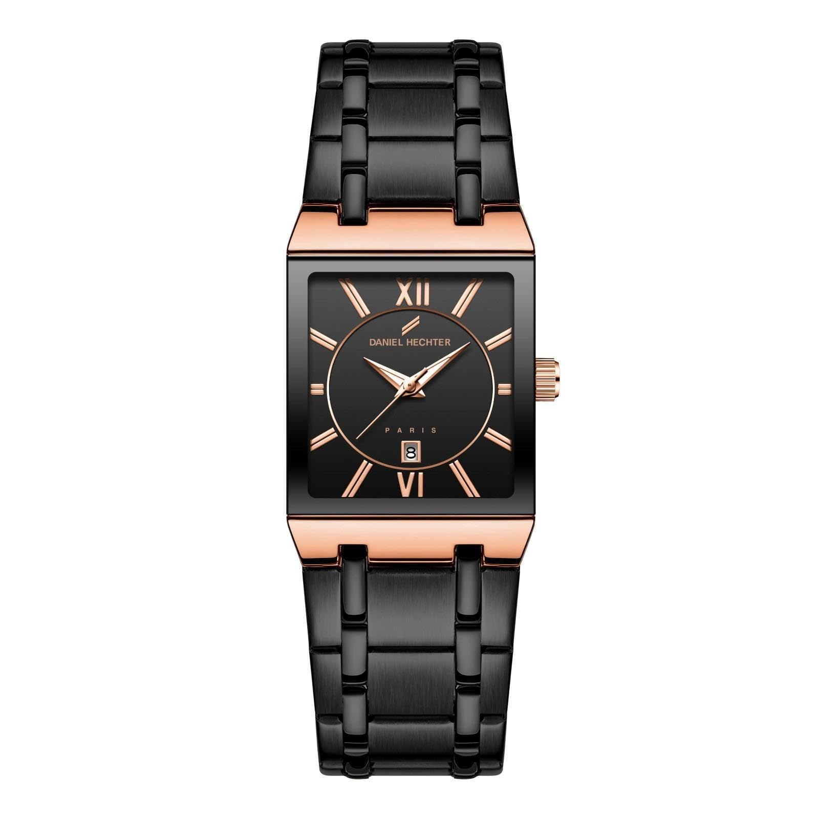 Paris Gallieni Collection Vintage Analog Watch for Men - Rectangular Dial with Roman Numerals, Date Display and Brushed Stainless Steel Strap-image-39