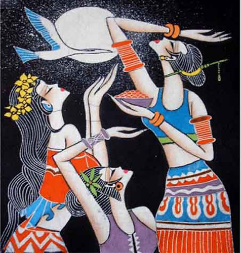 Interact China Chinese Batik Folk Tribal Art Painting 40 x 45cm Wall Hanging Home Room Decor #141