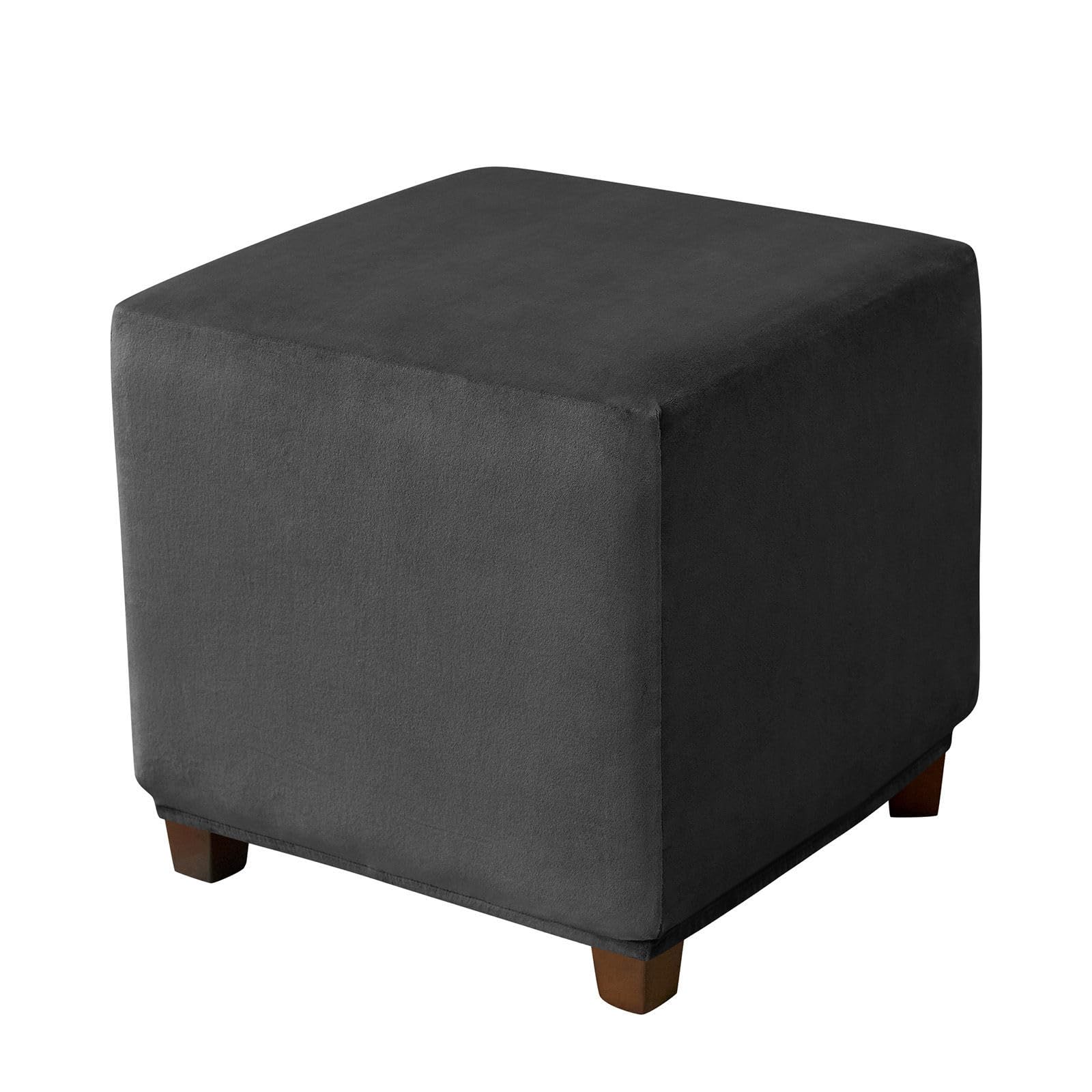 Velvet Footstool Slipcovers Square, Stretch Non Slip Ottoman Cover, Removable Home Decor Folding Storage Stool Cover With Elastic Bottom-black-45×45CM