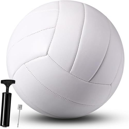 Jexine Autograph - Pelota de voleibol blanca en blanco, tamaño oficial 5, pintura de bricolaje, pelota de voleibol lisa con bomba de aguja