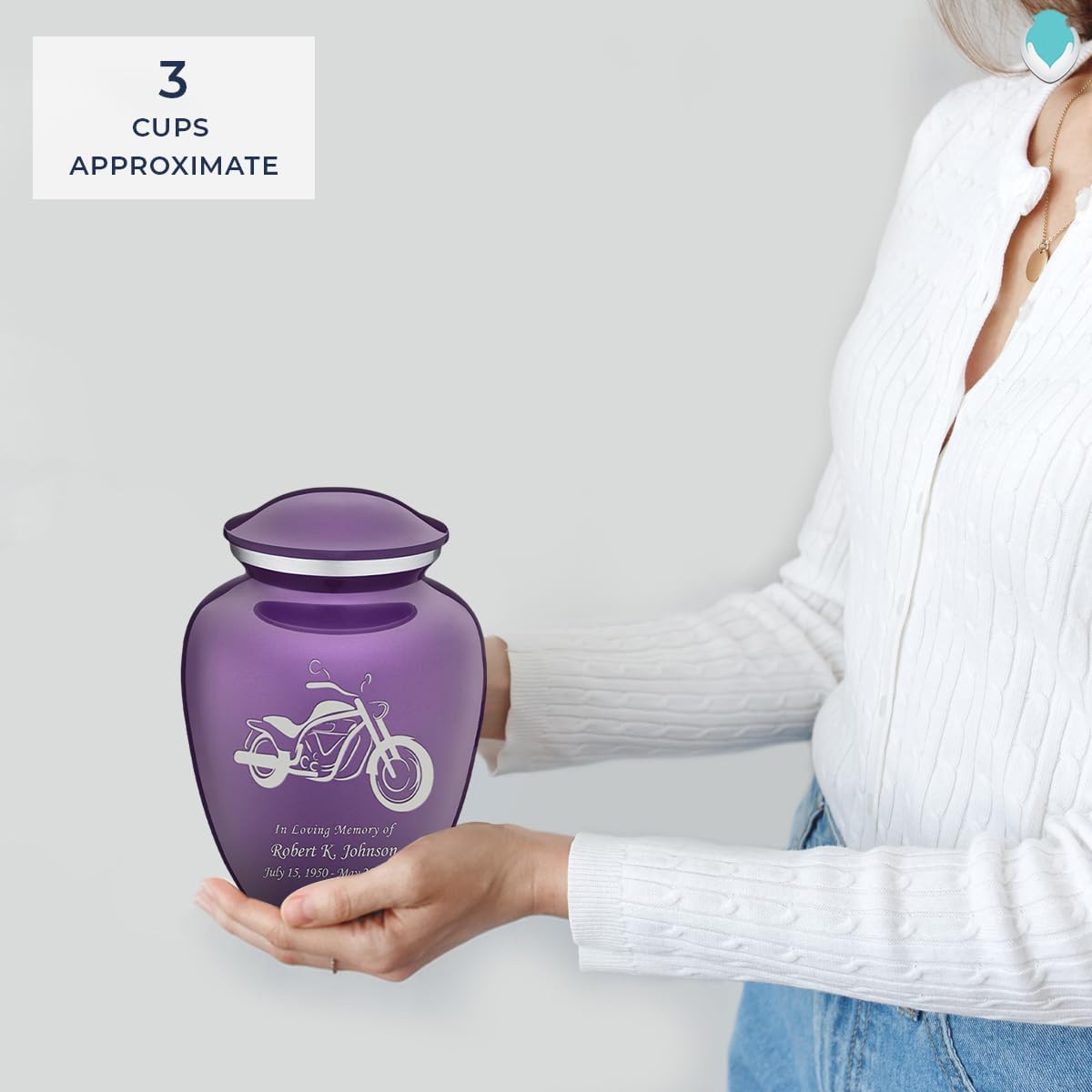 Geturns - Small Personalized Motorbike Cremation Urns for Human Ashes I Purple Funeral Urn for Men and Women I Holds up to 44 Cubic Inches