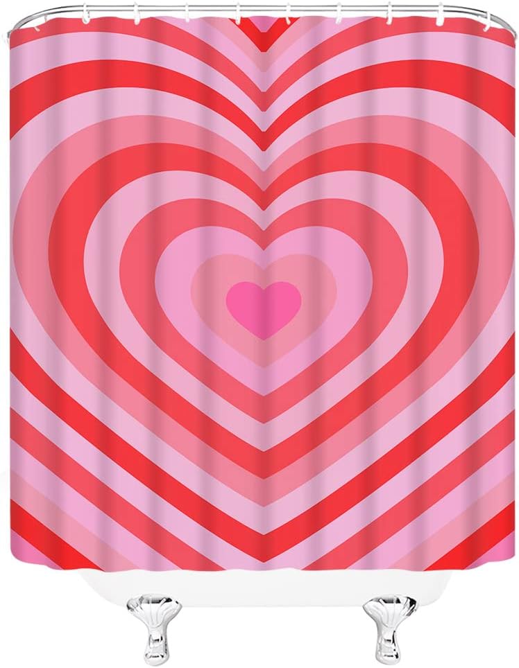 Valentine's Day Shower Curtain Red Pink Heart Romantic Lover Couple Lover Valentine Day Wedding Modern Fabric Bathroom Decor Curtain with Hooks