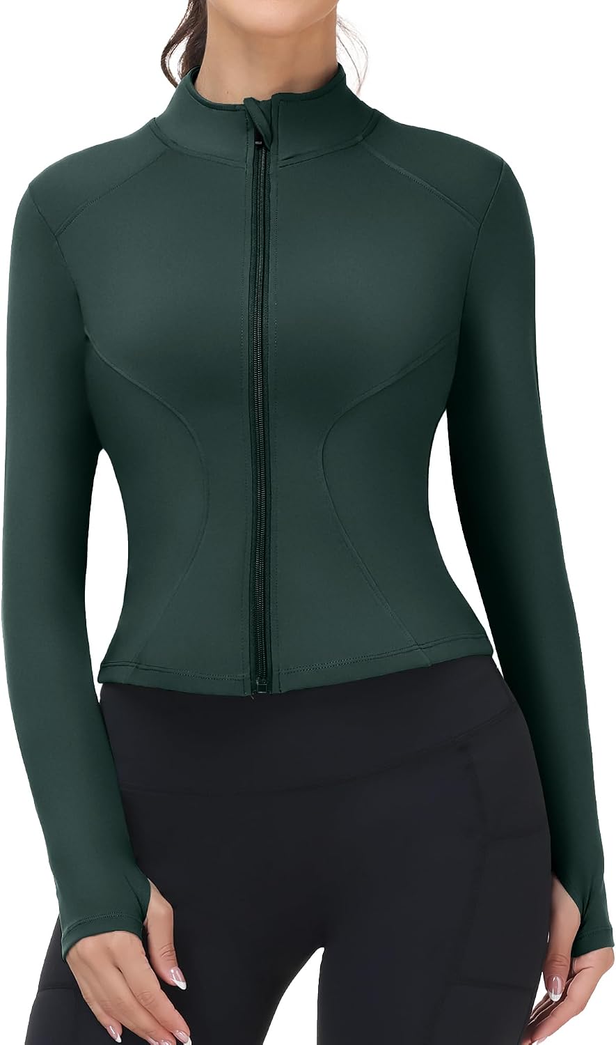 Runhit Womens Athletic Jackets Full Zip Waist Length Tops with Thumb Holes