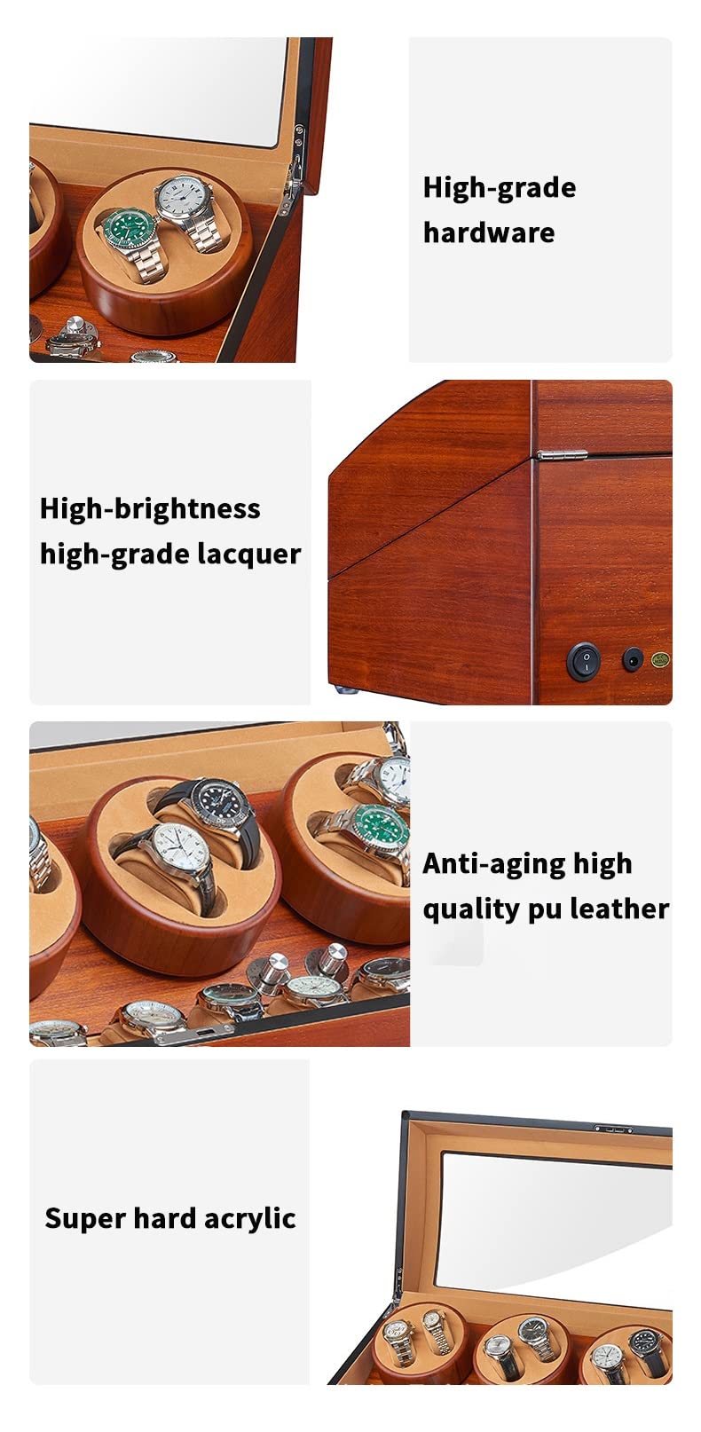 Caricatore Automatico per Orologi di Grande capacità per 8 Orologi + 9 scatole portaoggetti con Motore Silenzioso, Caricatore Automatico per Orologi da Polso, Scatola Rot，E