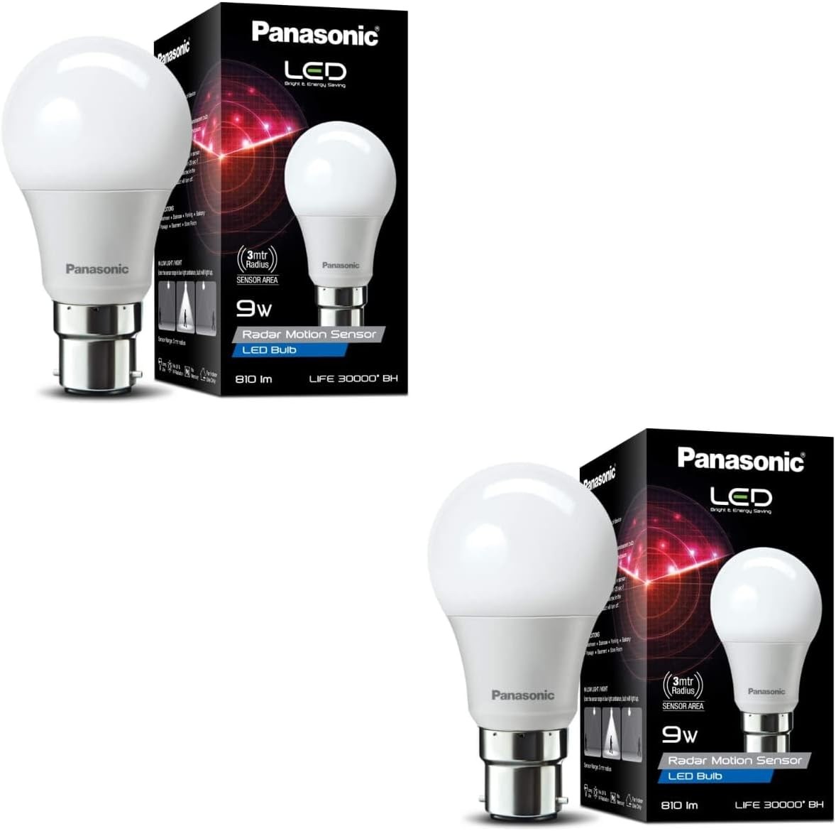 9 Watt Motion Sensor LED Bulb for Home with 3 Mtr Radius Sensor Area, Auto Off After 15 Sec, 1 Yr Warranty (PK2)