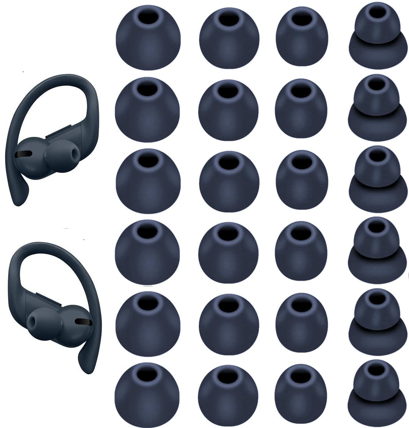JNSA Replacement for Powerbeats Pro Ear Tips Eartips Ear Plug Ear Cap,Navy, S/M/L/Double Flange Silicone Ear Tip 4 Size 12 Pairs, Fit in Charge Case, 12 Pairs,Navy, 23