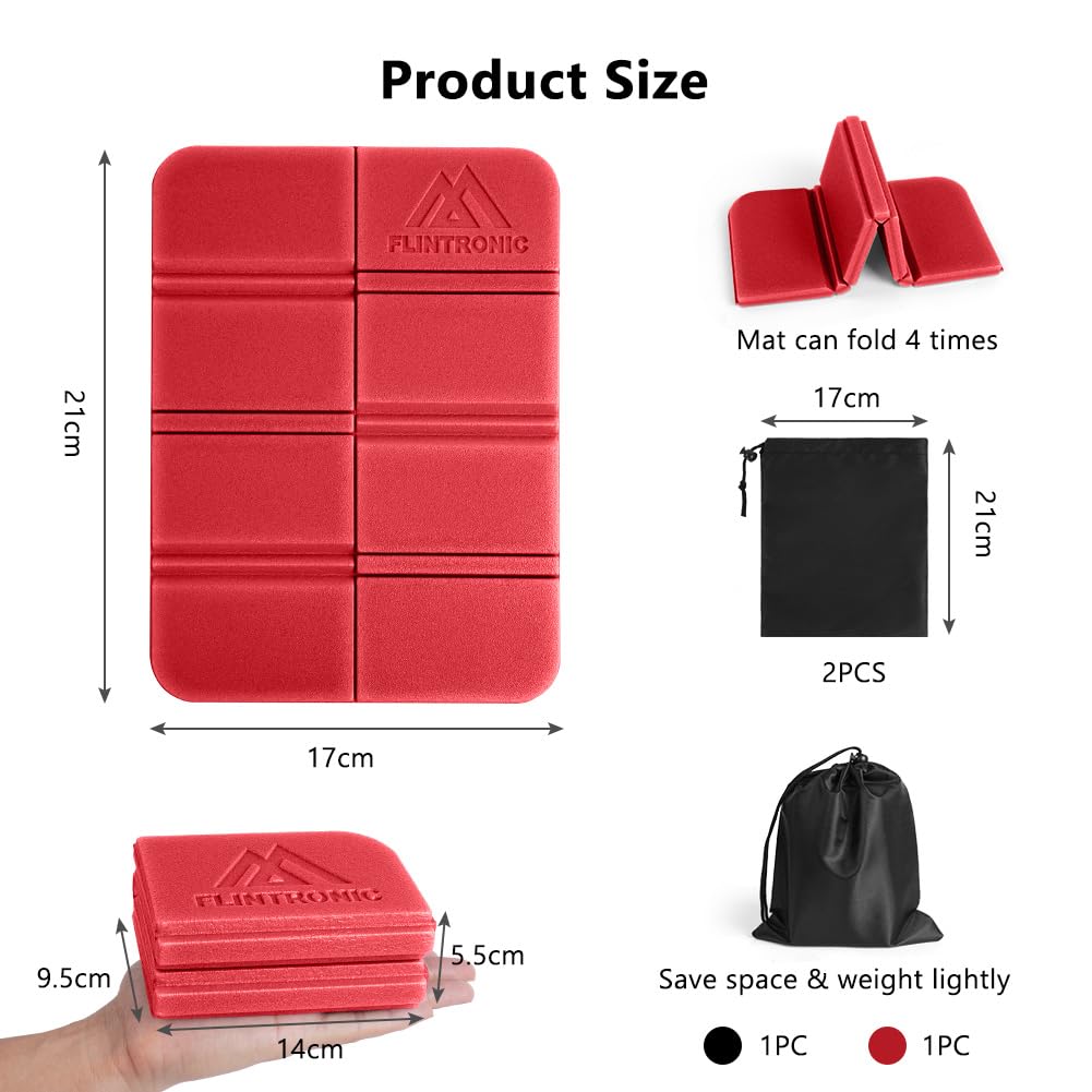 Flintronic 2 Pack-Black+Red Folding Foam Sit Mat, Camping Seat Pad Portable Waterproof - Image 2