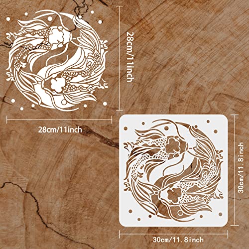 FINGERINSPIRE Koi Stencil 30x30cm Yin Yang Koi Fish Drawing Painting Stencils Template Plastic Koi Fish Pattern Stencil Large Reusable Carp Fish Stencils for Painting Home Crafts Decor - Image 2