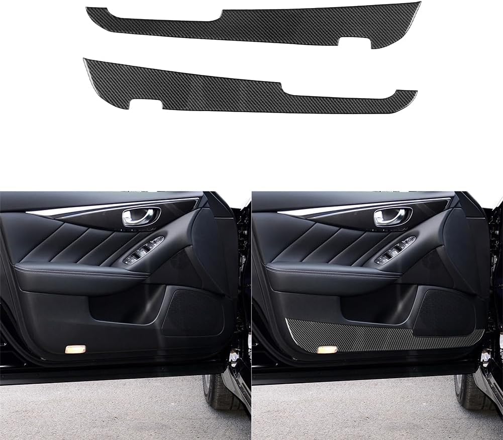 2PCS Car Door Armrest Panel Cover Trim Carbon Fiber Soft Sticker Compatible with Infiniti Q50 2014-2020 2015 2016 2017 2018 2019 Interior Accessories Black.