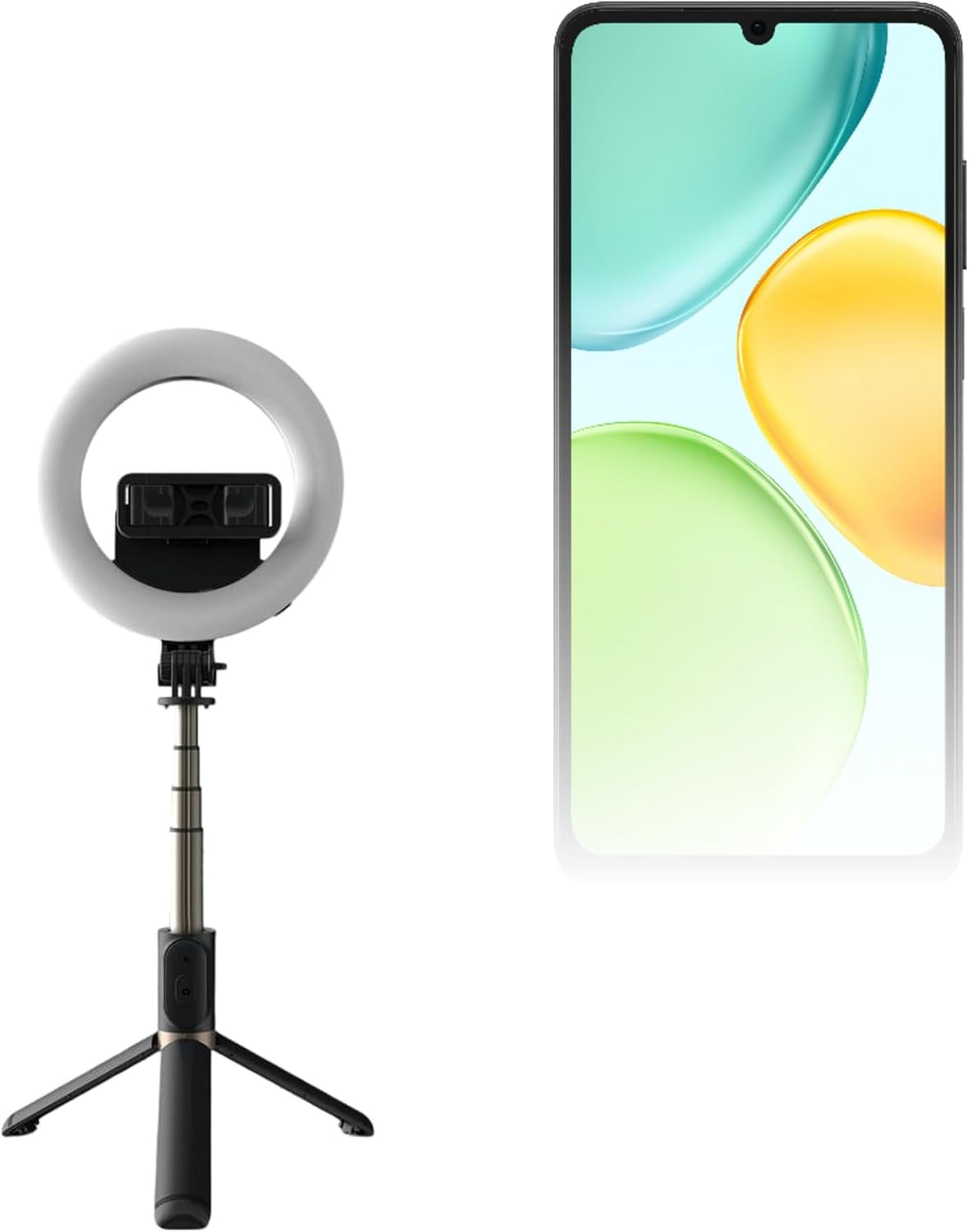 BoxWave Stand and Mount Compatible with Honor X6d - RingLight SelfiePod, Selfie Stick Extendable Arm with Ring Light - Jet Black
