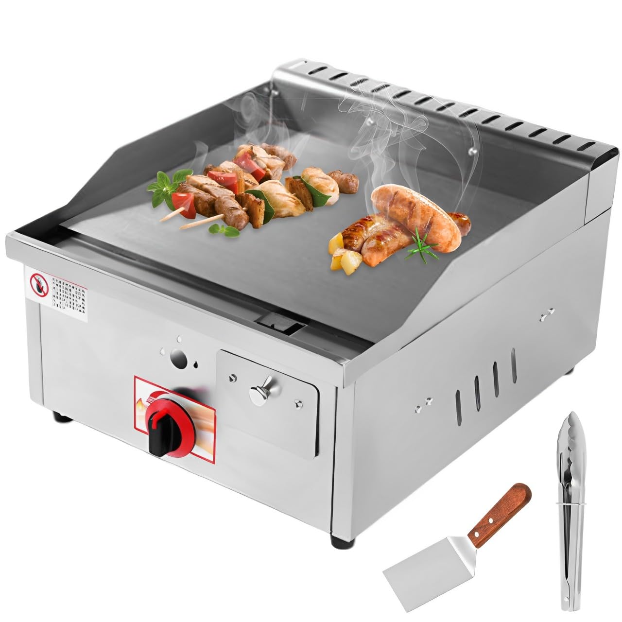 Professionale Piastra a Gas Portatile Ferro Acciaio Inox Piastra Antiaderente 40 x 35 cm Protezione Antischizzi Cassetto Scarico per Grasso Adatto per Ristoranti Bar Camping (40 X 35cm)