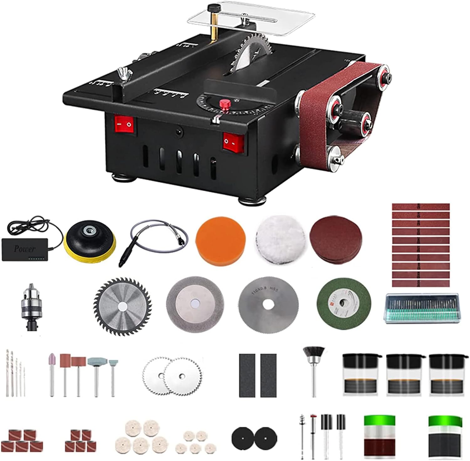 Mini Table Saw 300W Mini Bench Saw and Belt Sander Grinding Carving Drilling Kit Woodworking Portable Precision