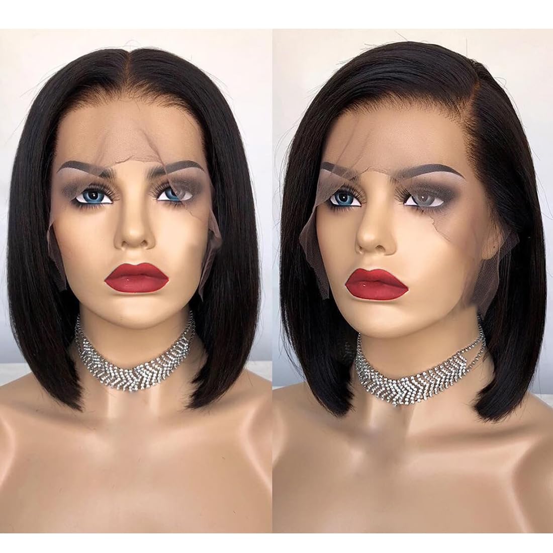 Short Bob Wig Perücke Echthaar Human Hair 13x4 Lace Frontal Wig Bob Wigs Perücke Natur Schwarz Transparent Lace Pre Plucked with Baby Hair 8 Zoll