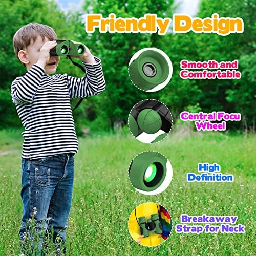DEVRNEZ Compact Binoculars for Kids, Outdoor Toys Binoculars for Bird Watching for Kids Gifts for Girls Age 3-9 Outside Toys Foy Girls Cool Toys for Boys Dark Green