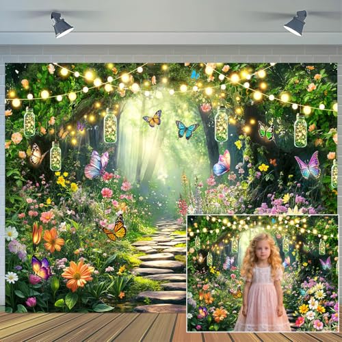 10X8ft Enchanted Forest Backdrop Butterfly Fairy Tale Wonderland Garden Photography