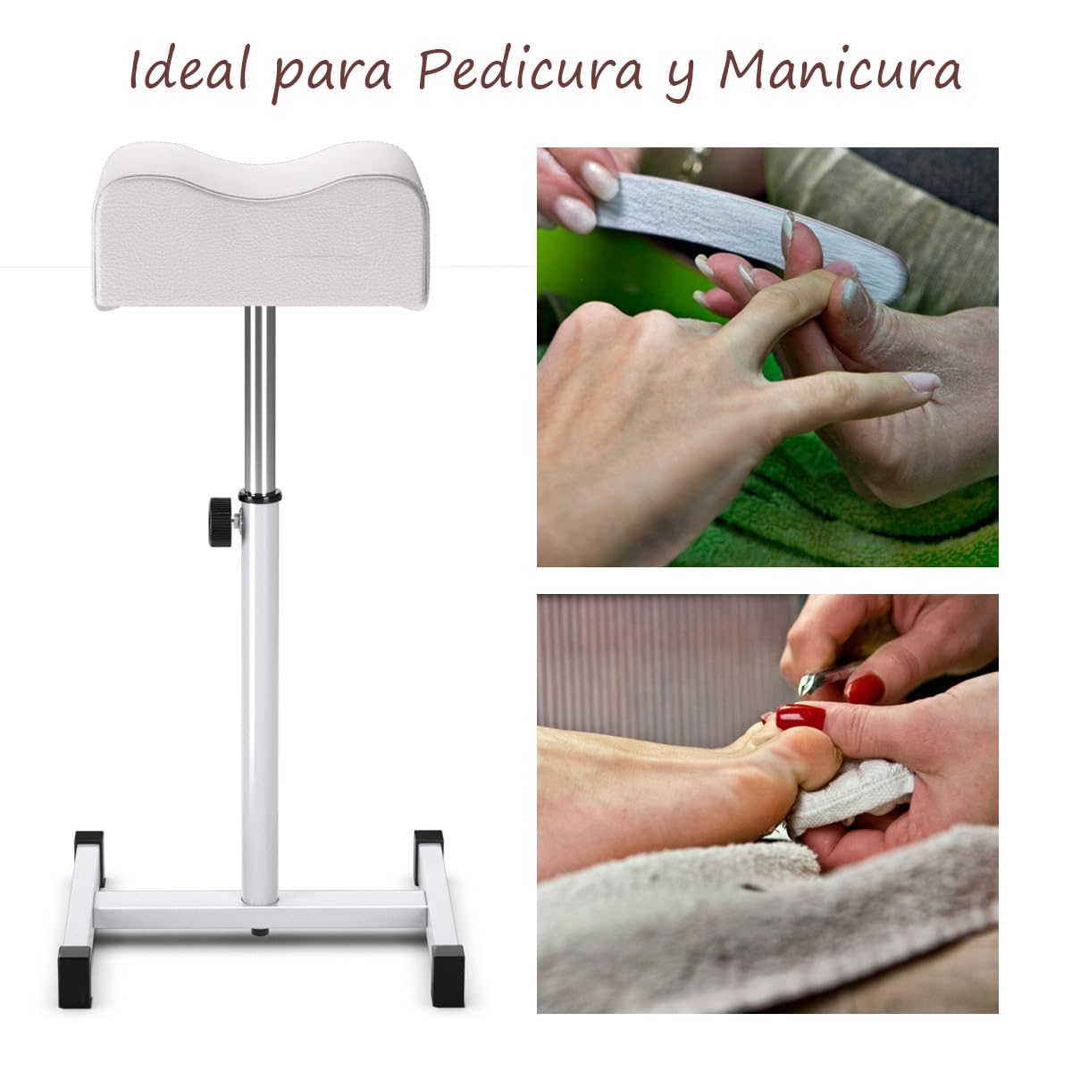 COSTWAY Reposapiés para Pedicura y Manicura, Soporte de Pie con Altura Ajustable, Equipamiento Profesional para Uñas con Almohadilla Suave, Herramienta Portátil para Salones de Belleza, Blanco