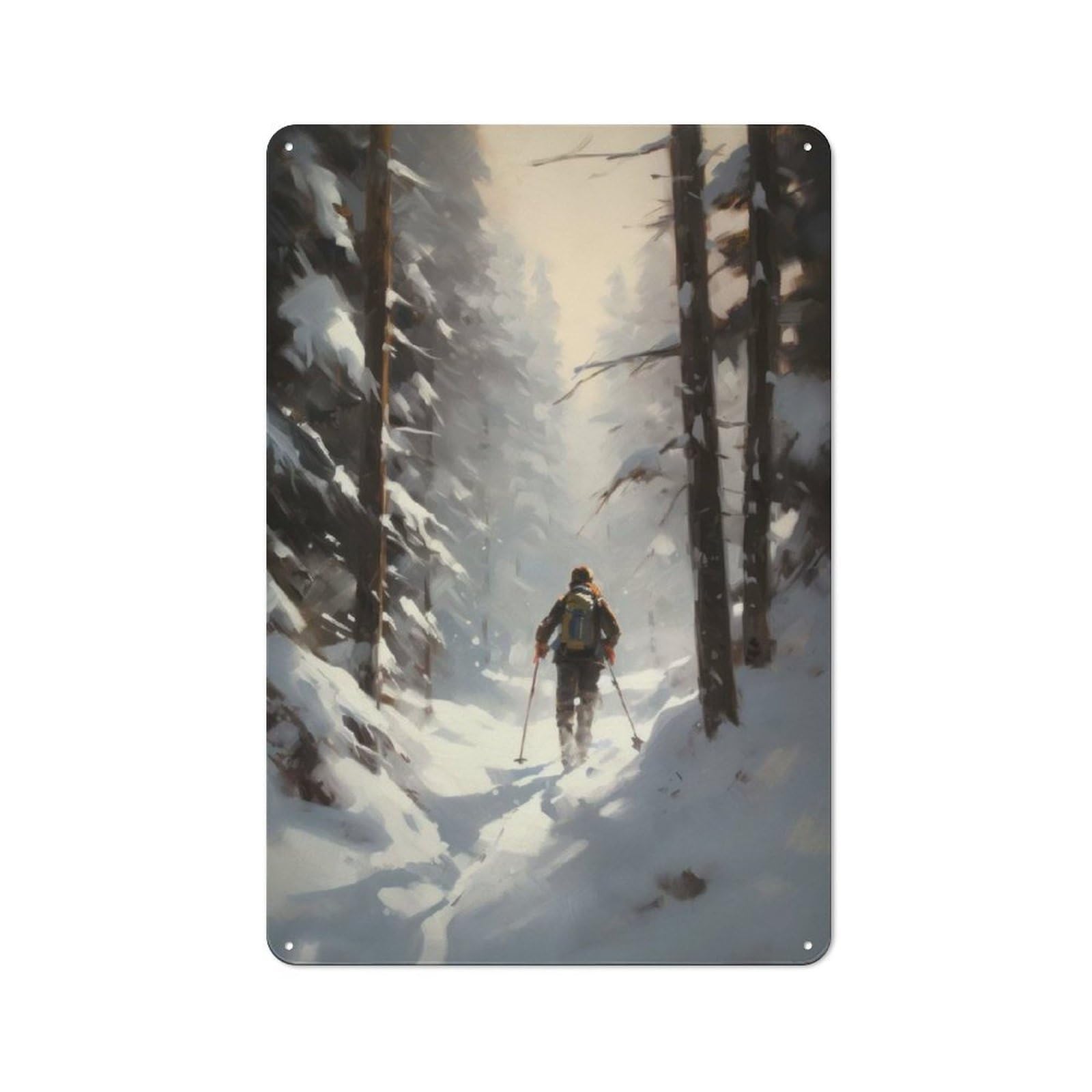 Junmoney Winter Wonderland Skier Metal Sign 30X20cm With For Pub Or Café, Retro Decor, For Cooler-Month Interiors With Retro Character