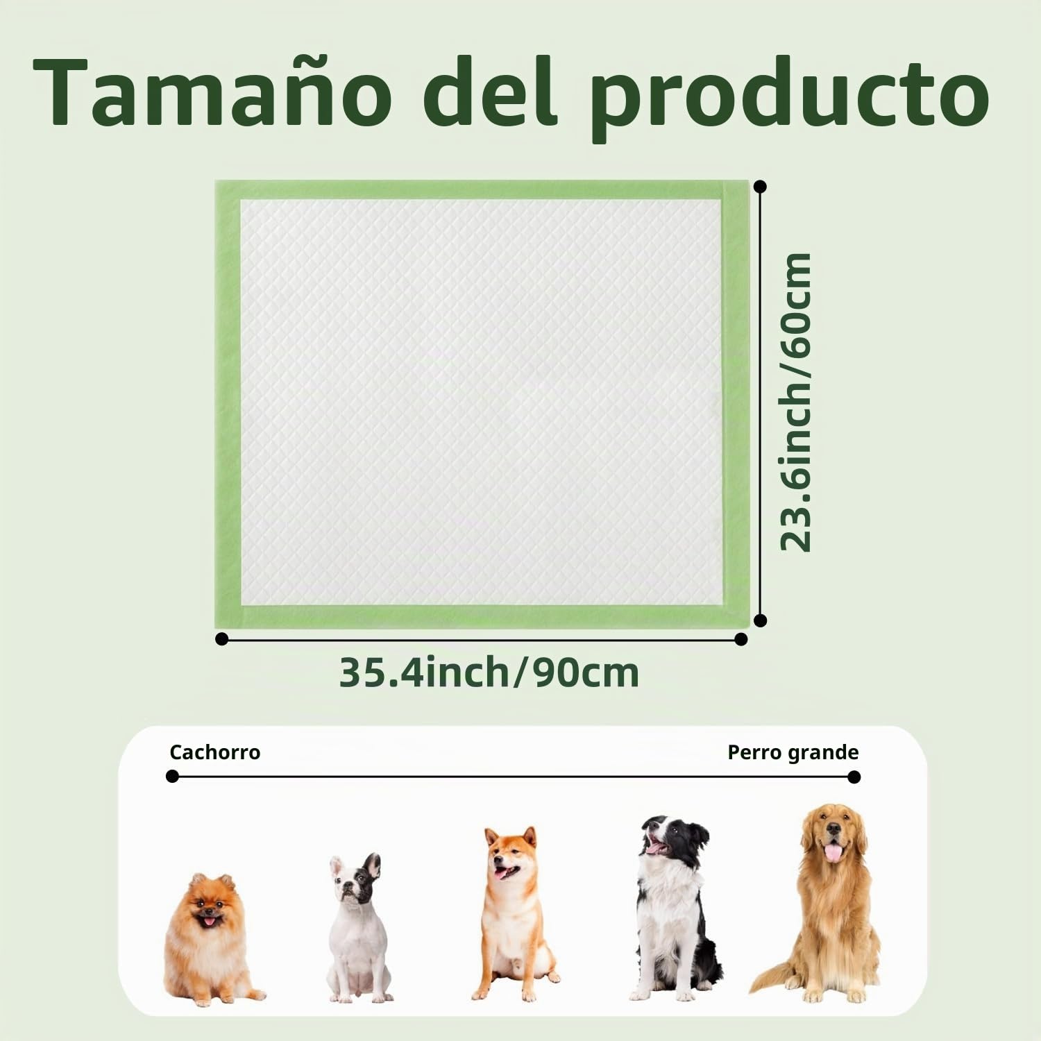 Almohadillas de Adiestramiento para Mascotas Extra Grandes 90x60cm, Mascotas Empapadores Desechables Verdes, Diseño de 5 Capas a Prueba de Fugas, para Perros/Cachorros/Gatos/Conejos (50 Piezas)