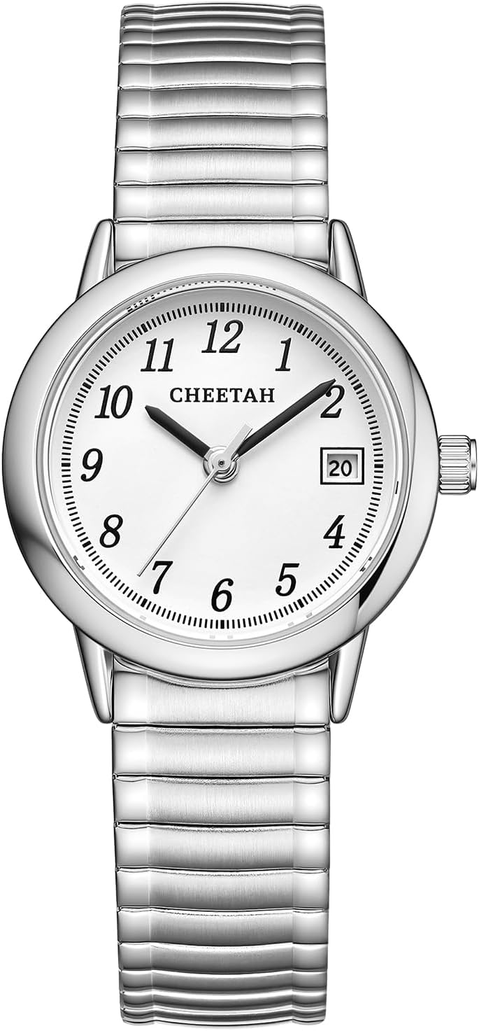 CHEETAH Vintage Watches for Women, with Stainless Steel Expansion Band, Round Case, Date Display