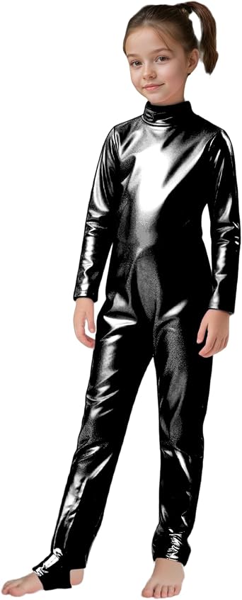 Wildarms Girls Unitards Long Sleeve Full Body Leotard Kids Turtleneck Bodysuit for Dance Costume Gymnastics 1-13 Years