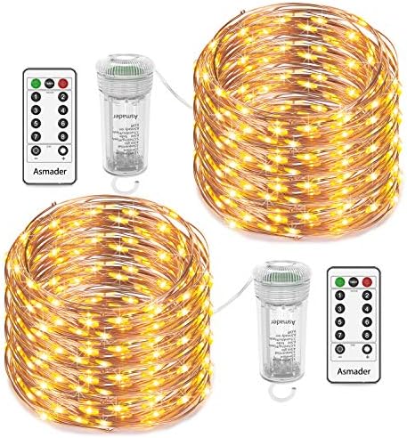 Asmader Fairy 2 Pack Battery Operated String, IP67 Waterproof 8 Modes Remote Timer Small, Copper Wire Decor Light for Indoor/Outdoor,Patio,Garden,Party,Holiday(Warm White)