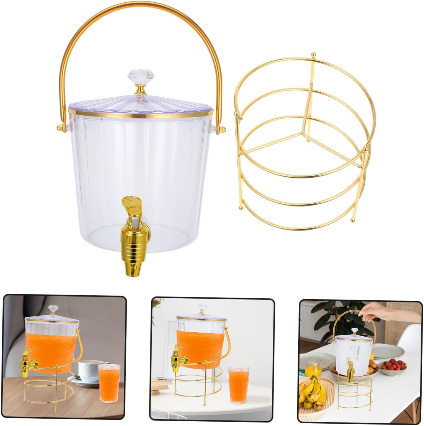 Zerodeko 1Set Versatile Cold Beverage Dispenser with Spigot and Lid Transparent Ice Bucket with Stand for Juice Lemonade and Outdoor Parties