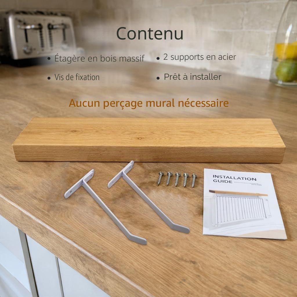 MKGT Étagère pour radiateur sans perçage | Étagère étroite et élégante rustique pour couloir (Pin rustique, 50 cm)
