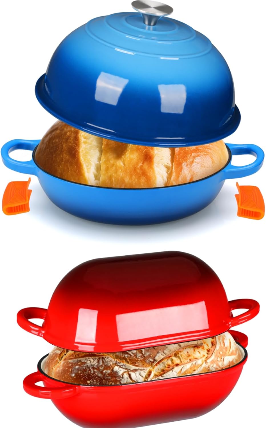 LIFERUN 2.5qt Enameled Cast Iron Dutch Oven and 6qt Enameled Cast Iron Dutch Oven for Bread Baking