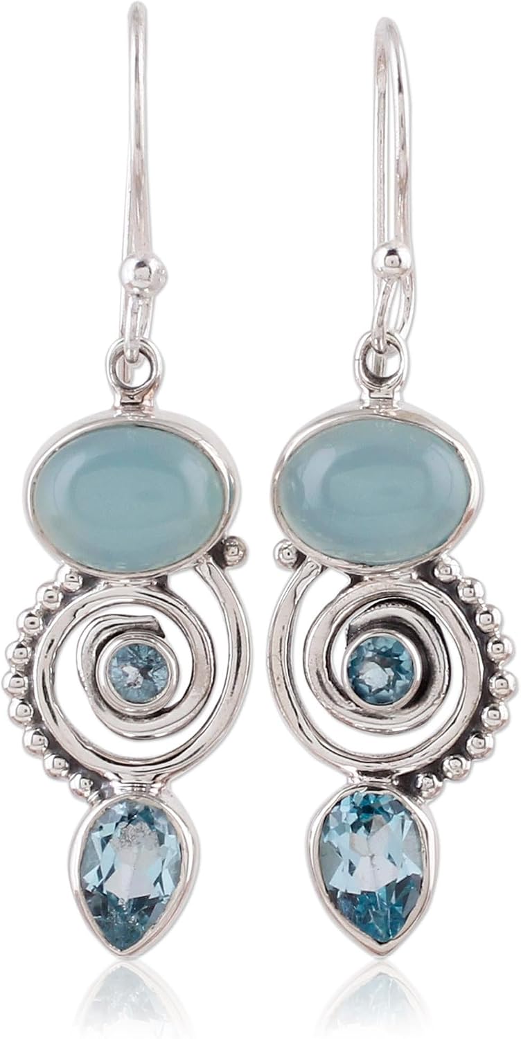 NOVICA Artisan Handcrafted Blue Chalcedony | Sterling Silver Birthstone | Dangle For Women | Sentimental For Women | Topaz Birthstone Earrings