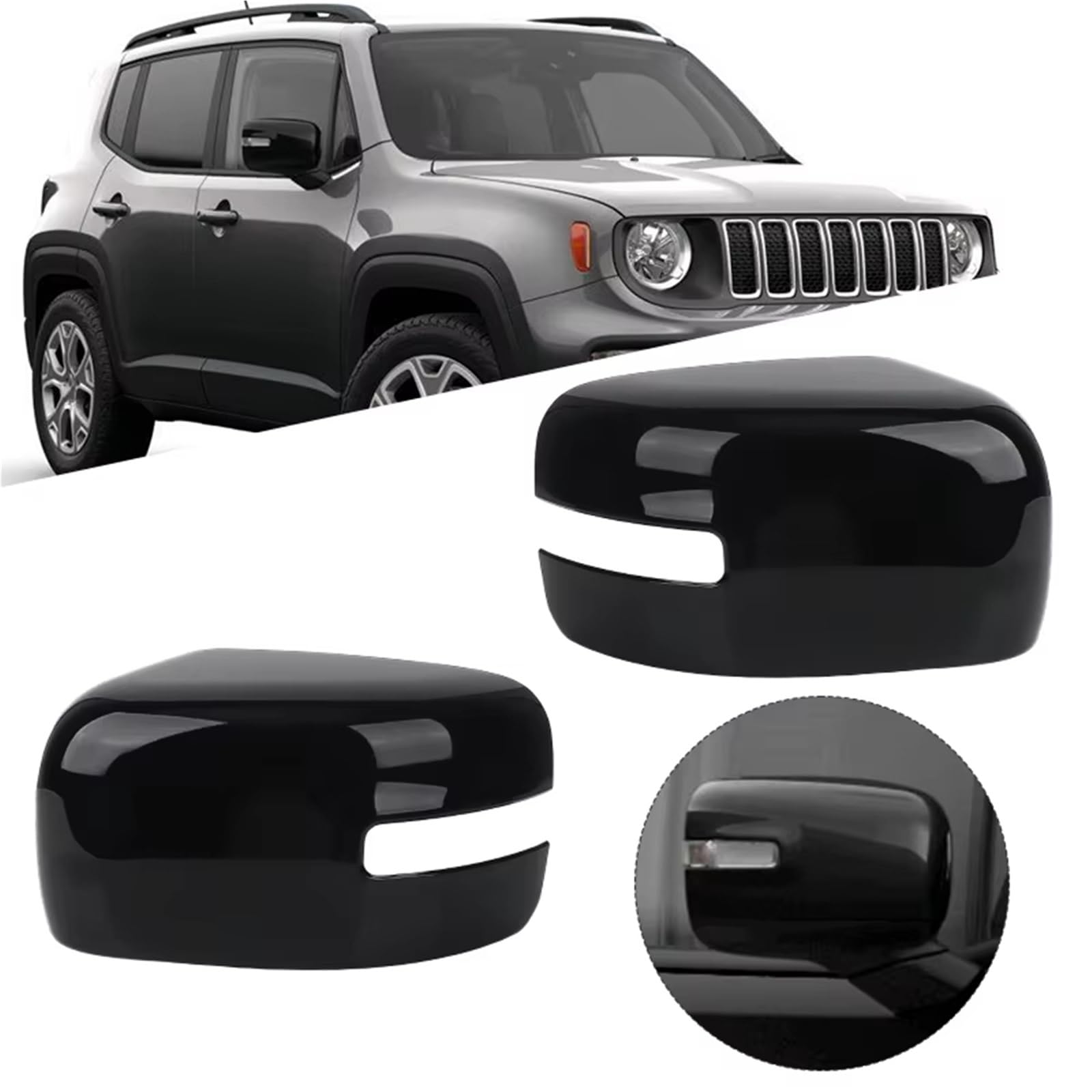 Calotta Retrovisore Copertura specchietto retrovisore laterale per Jeep Renegade 2015 2016 2017 2018 2019 2020 2021 2022 5VZ08TZZAA Tappi Specchietto(2pcs)