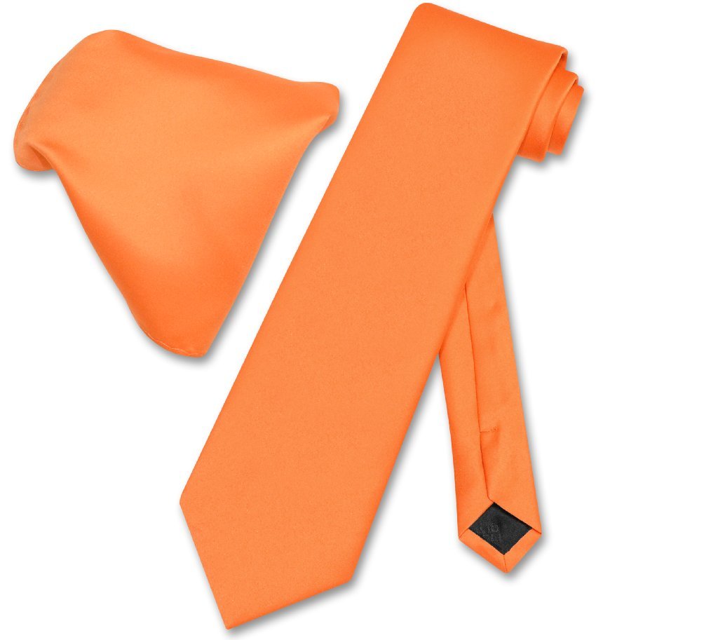 Vesuvio Napoli Solid Color NeckTie &amp; Handkerchief Pocket Square Men's Neck Tie Hanky Set