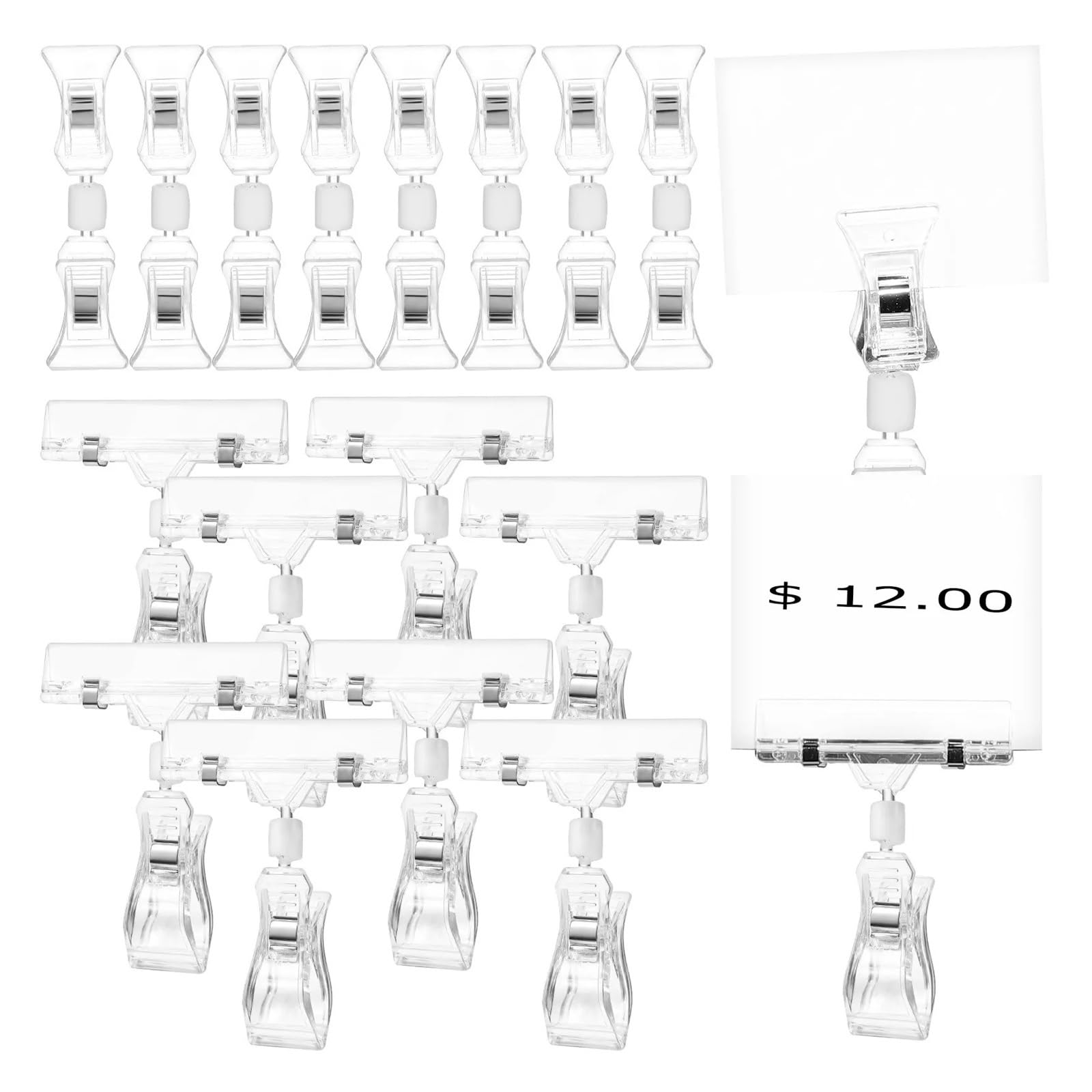 Vaeltor 40Pcs Rotatable Sign Clips Plastic Double Sided Display Clips for Price Tags Shelf Labels Retail Merchandise Holders Sign