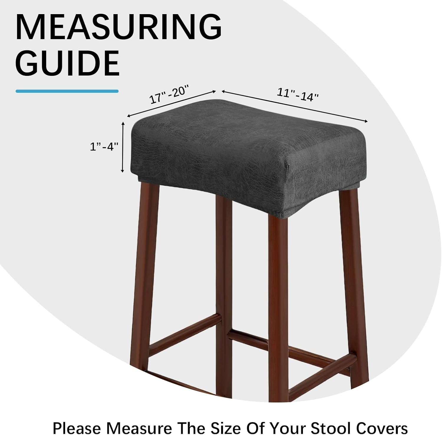 FUANGUI Bar Stool Covers Set of 4, Rectangle Faux Leather Looking Stretch Bar Stool Chair Cover Slipcovers, Counter Stool Bar Chair Covers for Kitchen Pub Dining Room Retro Style Home Deco- Black