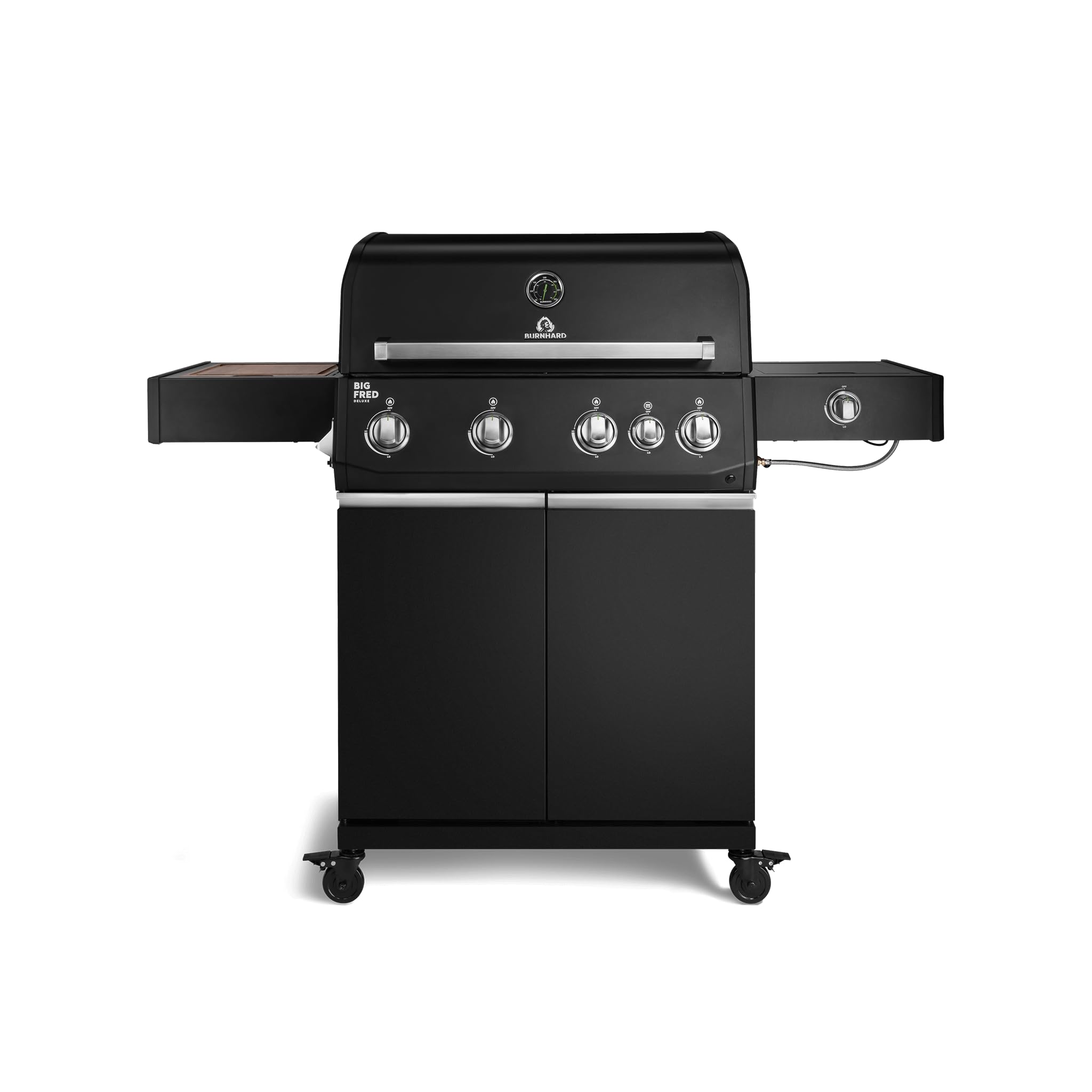 BURNHARD® Gasgrill 4-Brenner, 21,2 kW Gesamtleistung, Infrarot-Keramikbrenner, Seitenkochfeld, Edelstahl, Gussrost, große Grillfläche, Piezo-Zündung – Big FRED Deluxe
