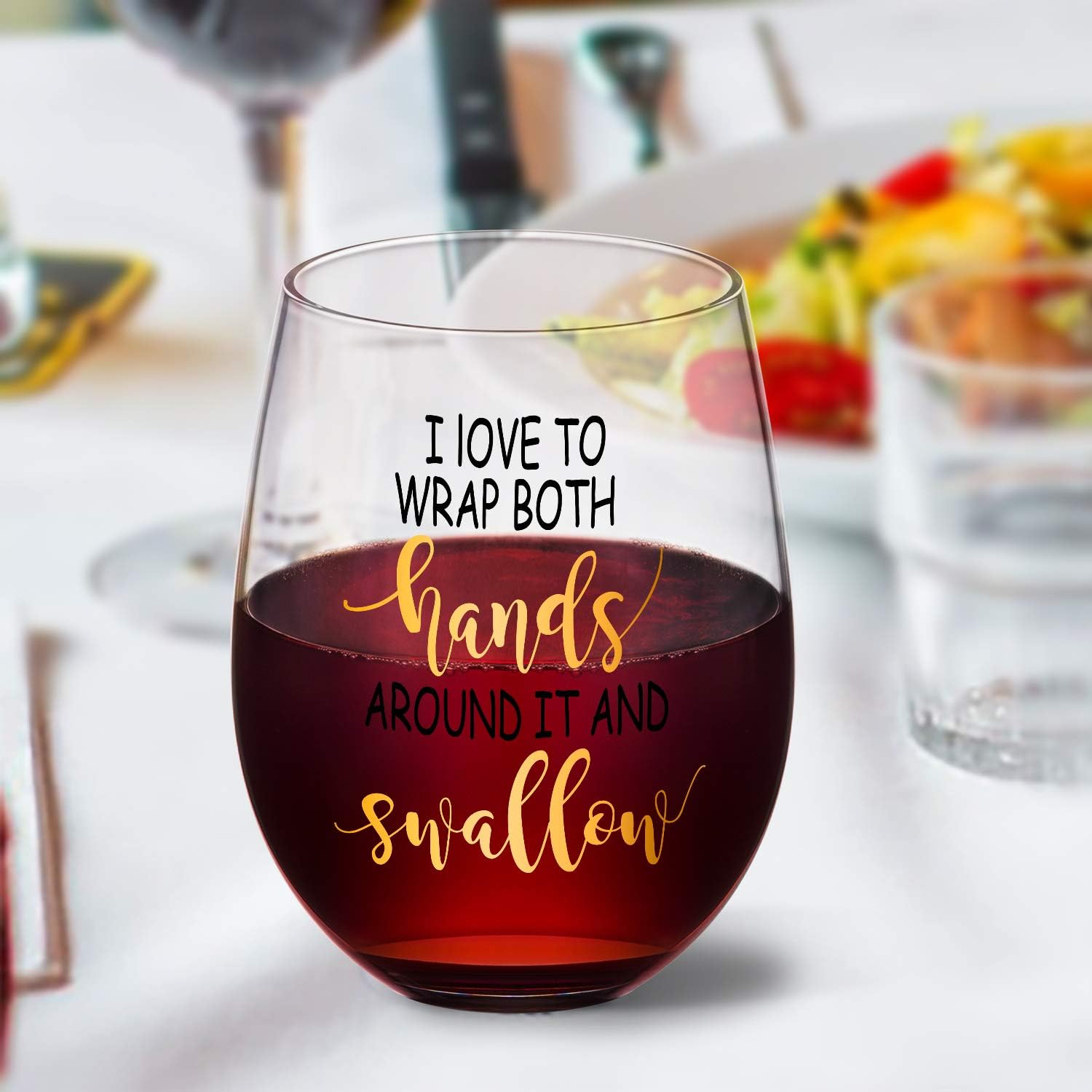 Gemwi I Love To Wrap My Hands Around It and Swallow - Funny Stemless Wine Glass, Perfect for Bachelorette Gift, Gag Gift for Women Birthday Gifts for Friend BFF Wife Girlfriend
