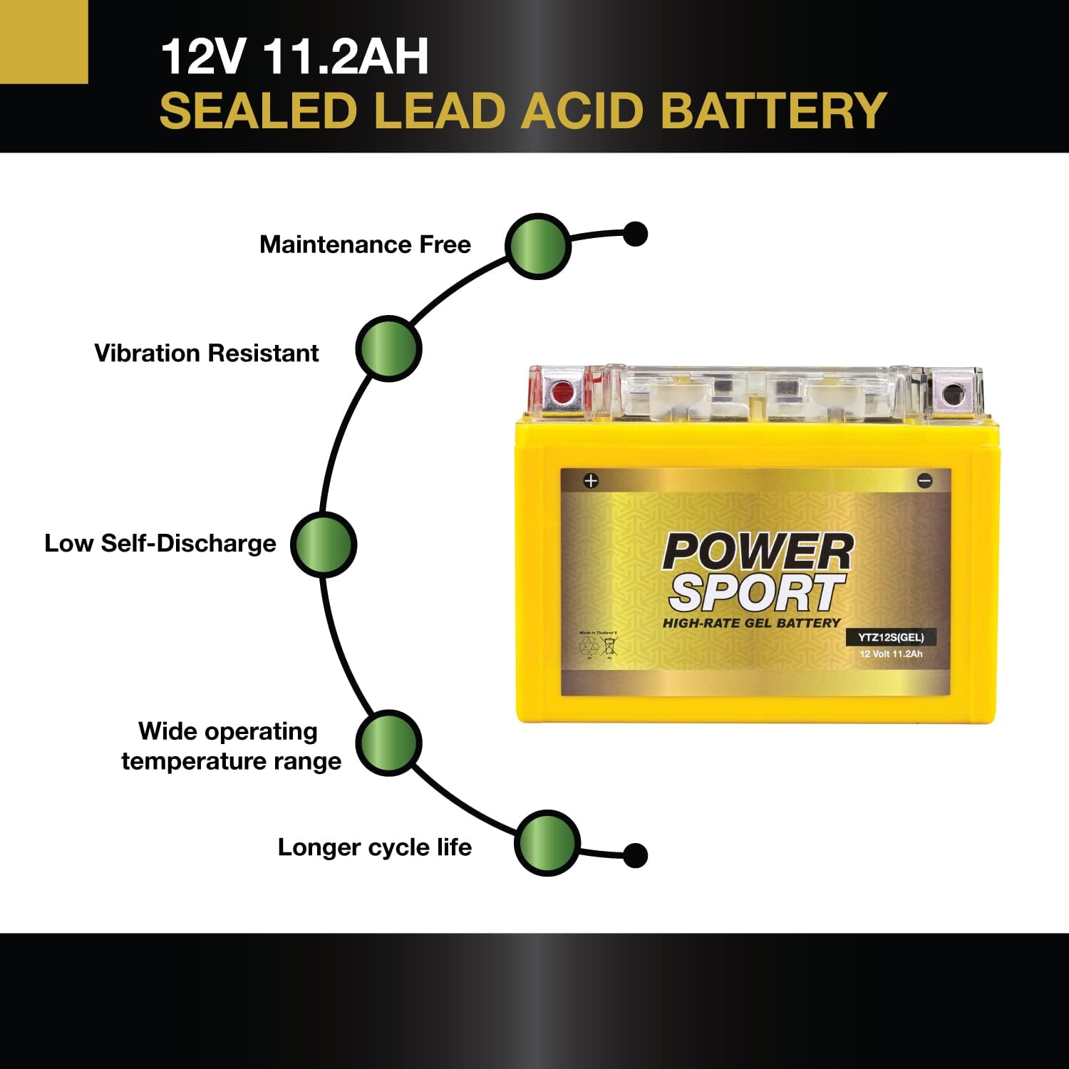 ExpertPower YTZ12S / YTZ14S Motorcycle Battery GEL Technology, 200 CCA for VT750C Shadow Spirit Aero, 725-17335 Mower, 12 Volt Generator, Scooter & ATV Battery 12V 11.2Ah with Nut & Bolt Terminals