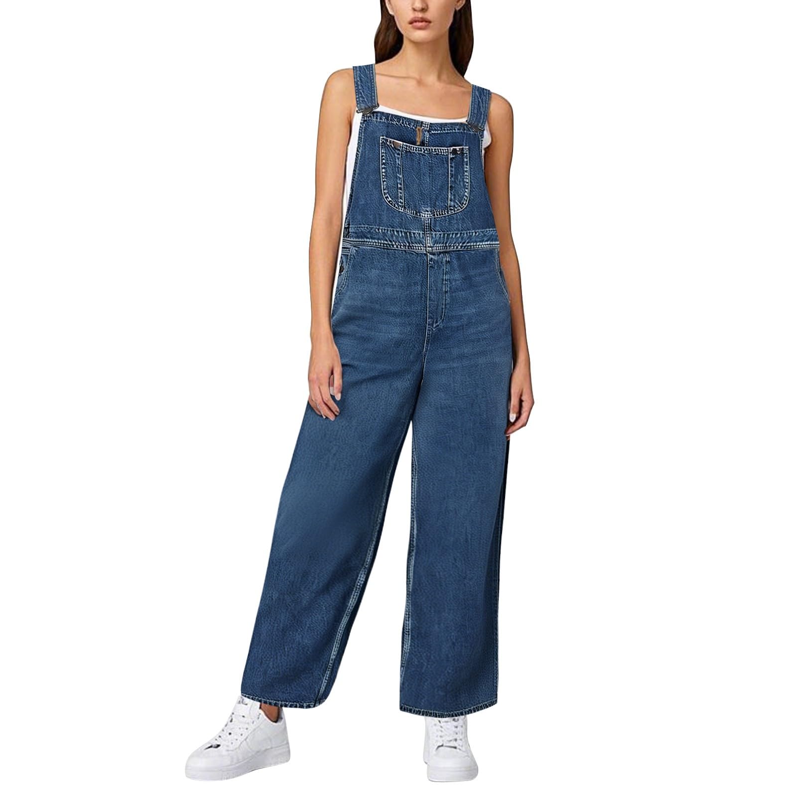 Pantalones largos vaqueros de mujer estilo mono holgado casual de verano 7