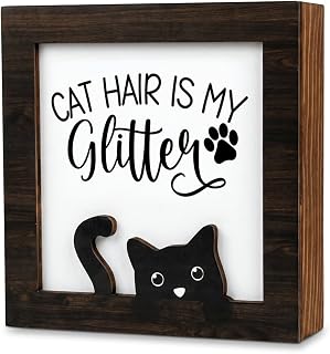 Funny Black Cat Sign Bathroom Shelf Decor And Accessories for Home Bath | Funny Bathroom Decorations Fun Cat Hair Sign Themed Gift for Cats Lover Home Office Desk Restroom Table Decorations