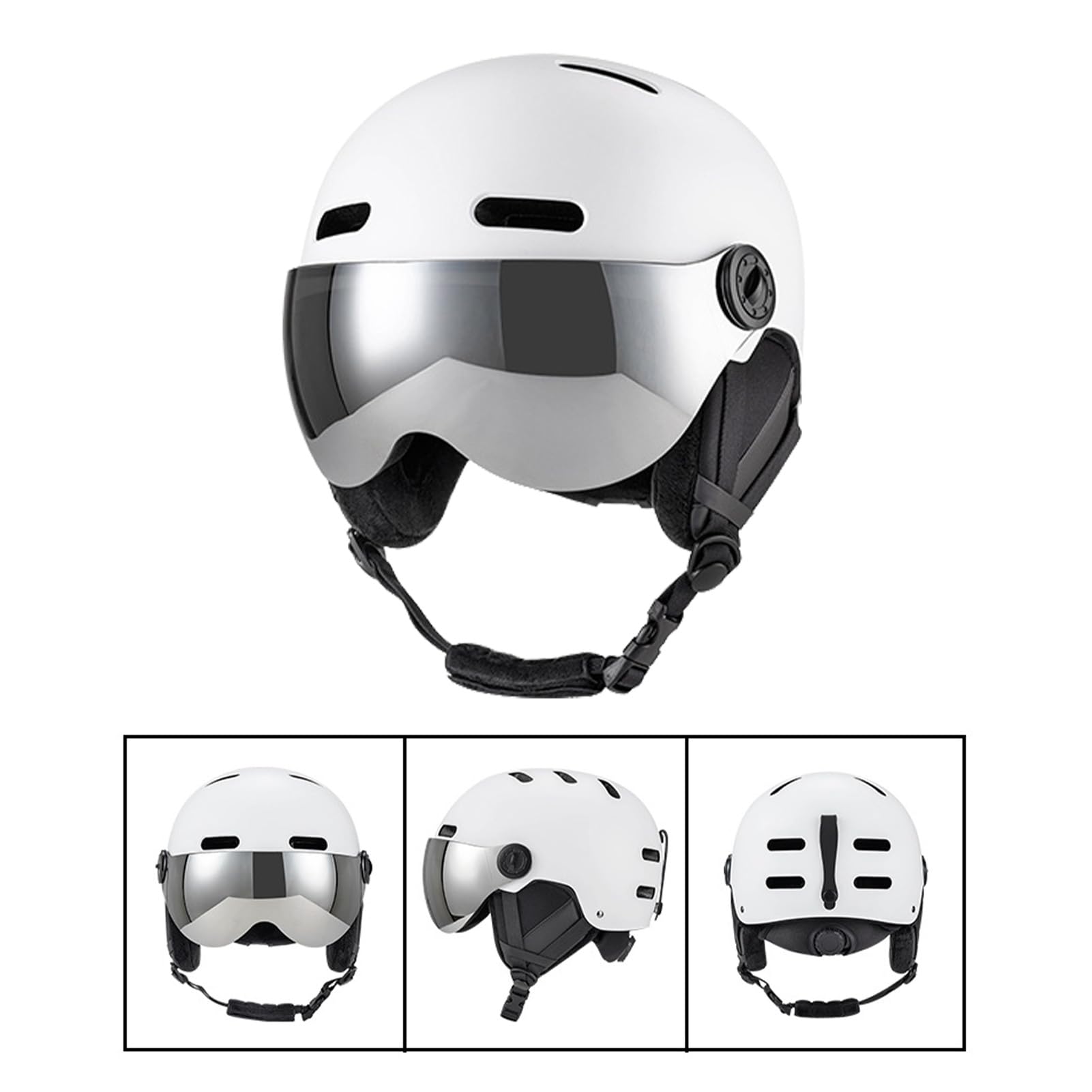 Jectse Casco de Nieve con Gafas, Almohadillas para los Oídos, Casco para Deportes de Invierno, Visera Desmontable para esquí y Snowboard, Ventilación óptima y Protección contra Impactos, Material