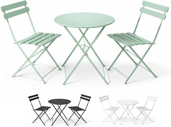 Set Bistró Plegable Arles Metalico | Mesa y 2 Sillas de Exterior e Interior Resistente | Muebles de Jardin, Balcón y Terraza
