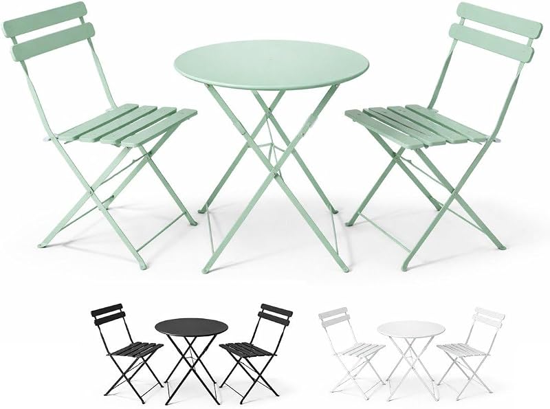 Set Bistró Plegable Arles Metalico | Mesa y 2 Sillas de Exterior e Interior Resistente | Muebles de Jardin, Balcón y Terraza