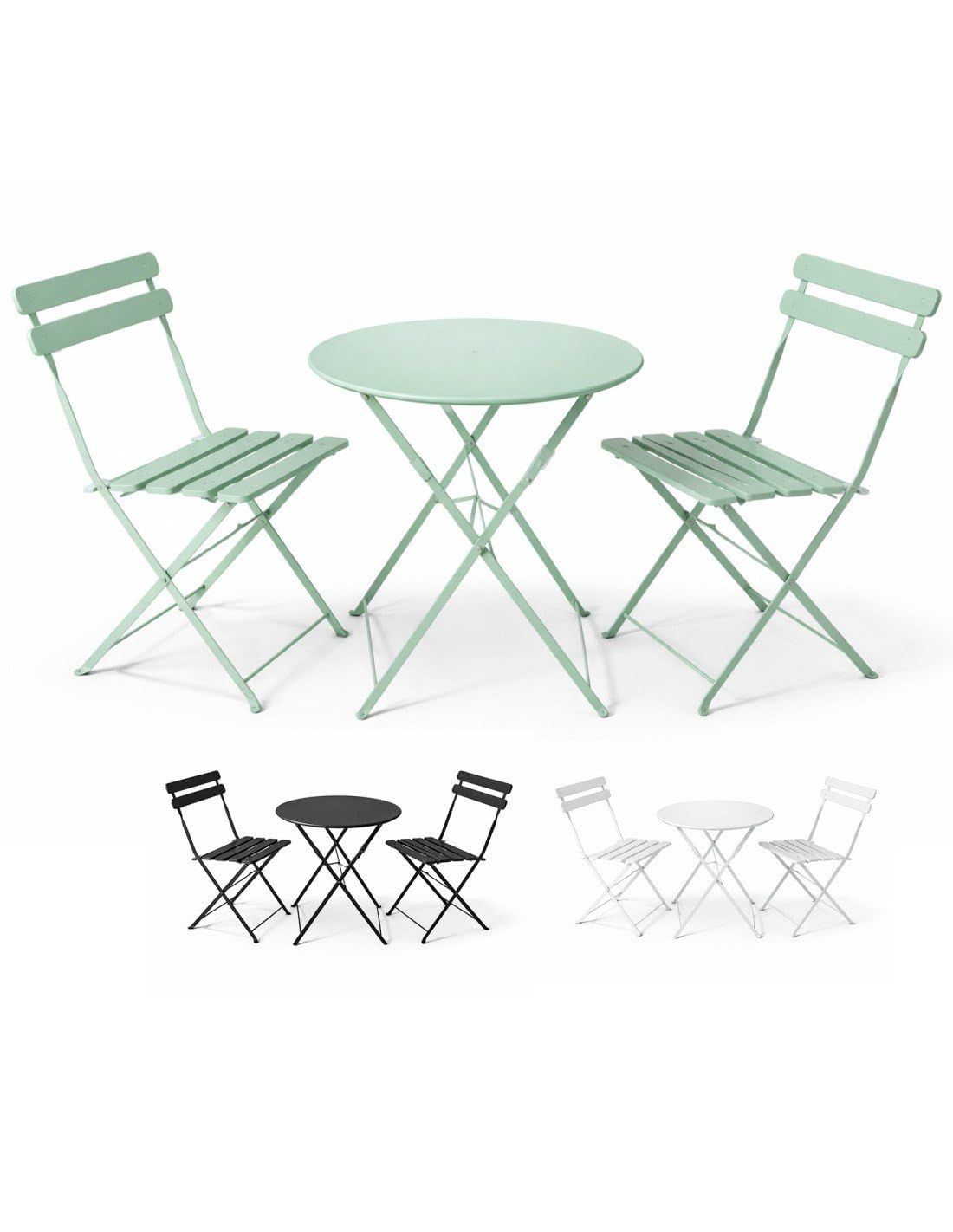 Set Bistró Plegable Arles Metalico | Mesa y 2 Sillas de Exterior e Interior Resistente | Muebles de Jardin, Balcón y Terraza