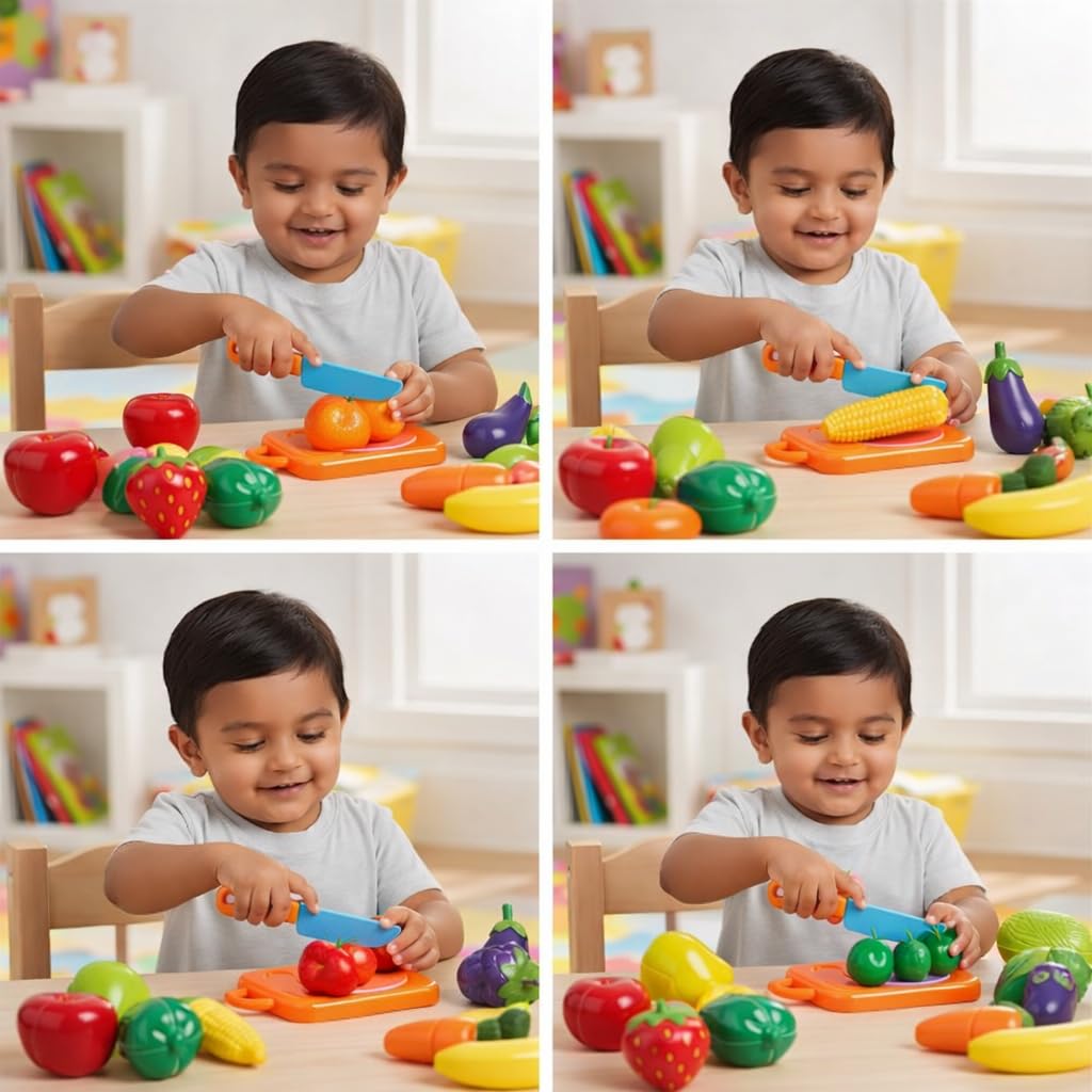 Educational Kids Cutting Fruit Toy Set | Pretend Play Kitchen Food with Safe Knife & Board | Toddler Learning Toy 3+