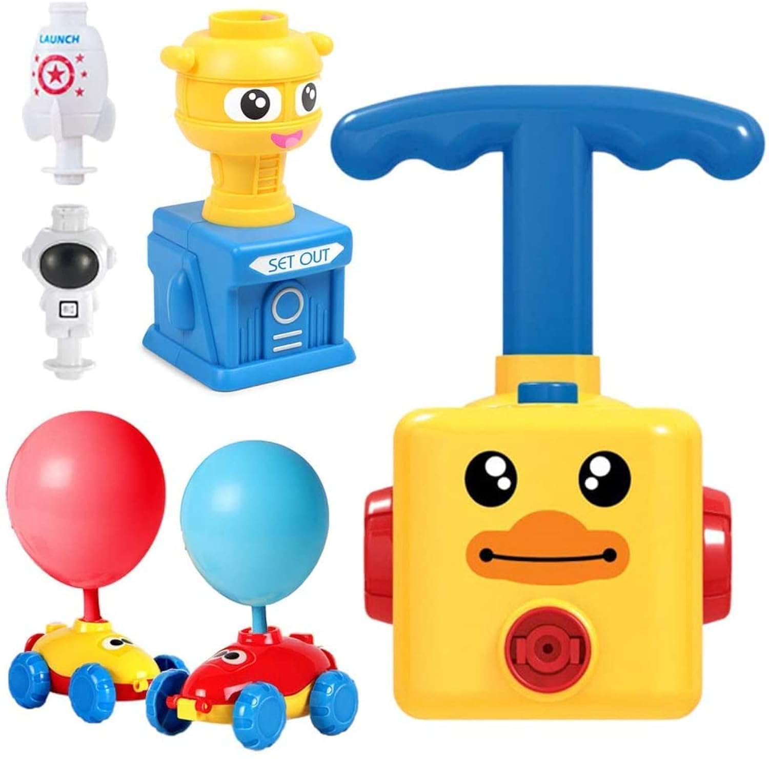 PLUSPOINT Creative Inflatable Inertial Balloon Powered Cars Launcher Toy Set, Scientific Experiment Intelligence Education Preschool Children's Toys (Balloon Launcher)