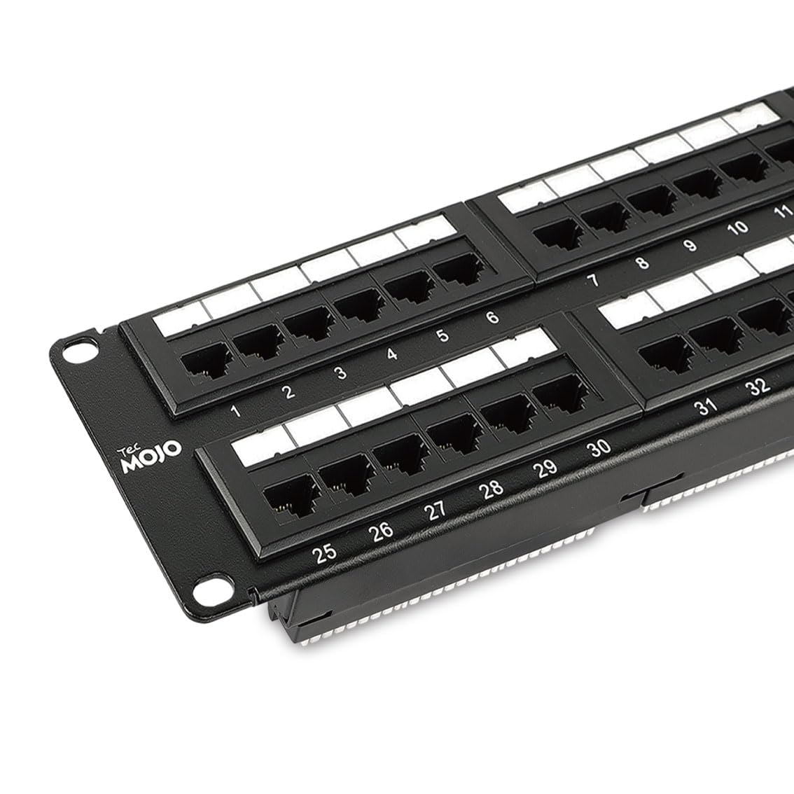 Tecmojo Pannello patch Cat6 a 48 porte elencato UL, Patch Panel di rete 2U per apparecchiature per montaggio su rack da 19", supporto 10G, non schermato