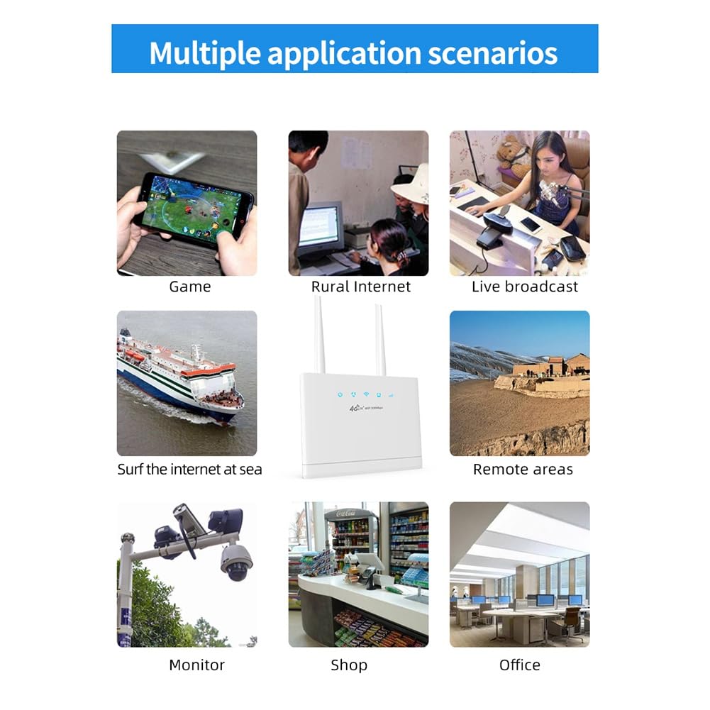 Enrutador WiFi 4G LTE Tarjeta SIM Enrutador WiFi InaláMbrico de 300Mbps Punto de Acceso DoméStico Soporte 4G a Puerto LAN 16 Usuarios WiFi-Enchufe de la UE