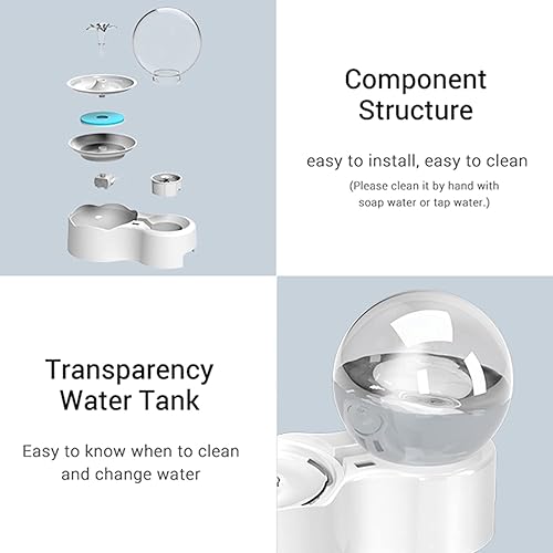 Miniatura 6 de Fuente de agua para gatos, dispensador automático de agua filtrada para perros y mascotas, con almohadilla de filtro, 77 onzas